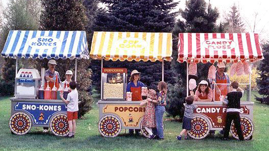 3 small retro food stands